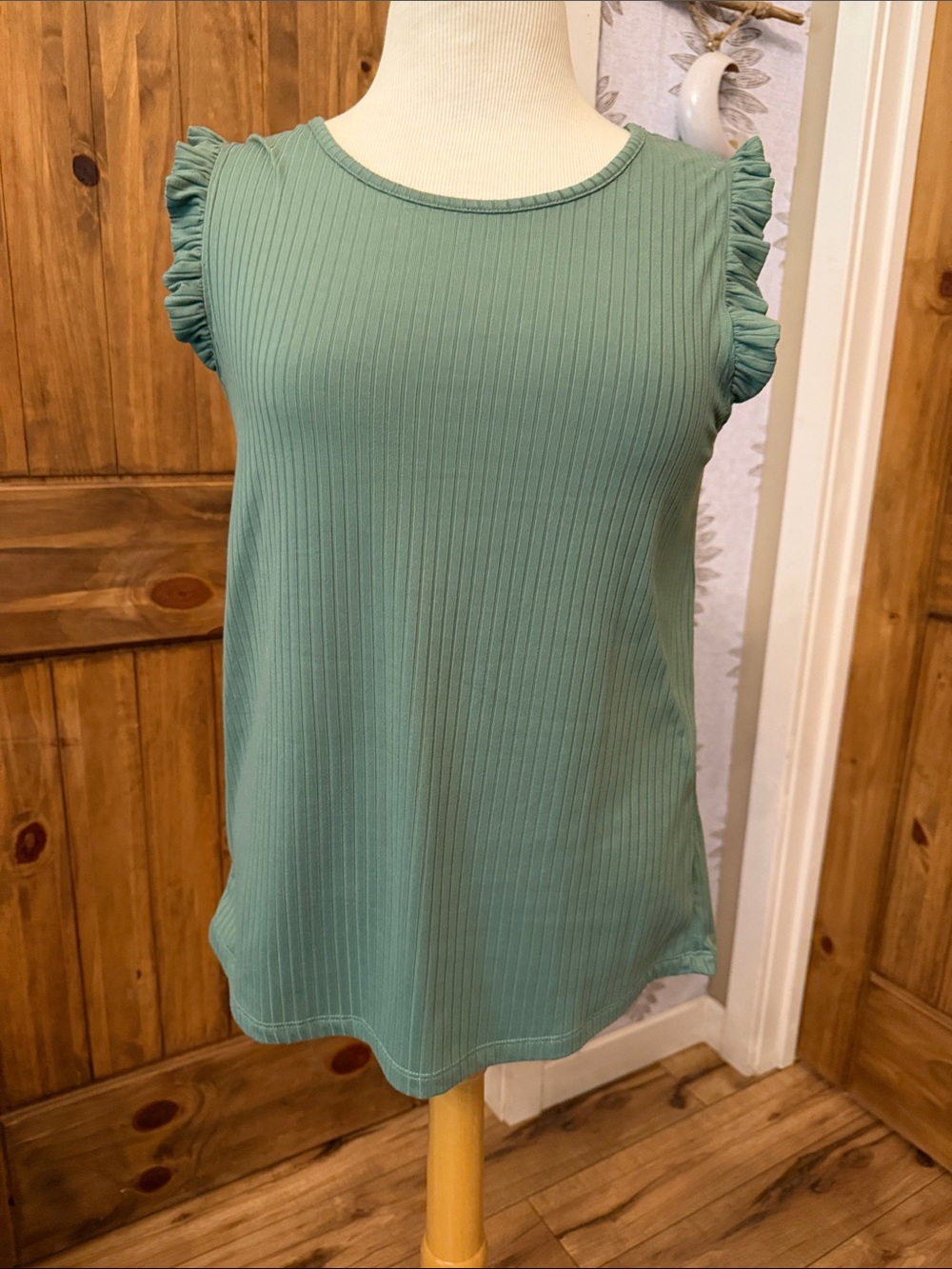 Staccato Ribbed Ruffle-Sleeve Tank in Sage